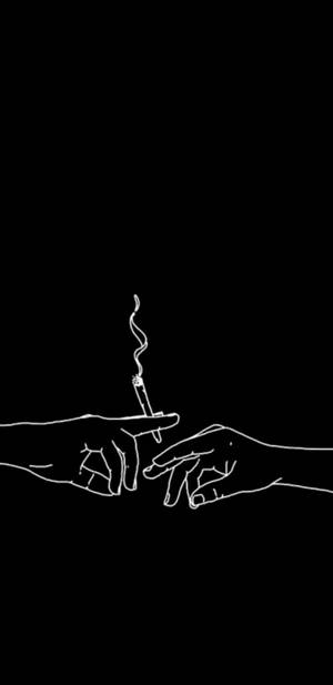 兩隻手拿著一支香煙，煙霧在黑色背景上裊裊升起。 — 黑白 壁紙