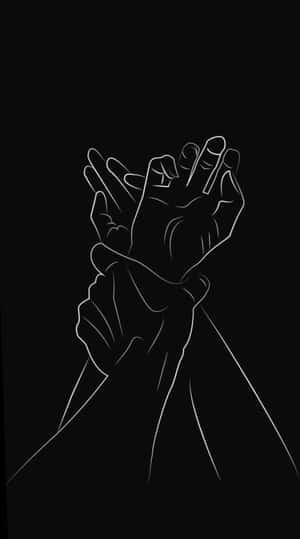 兩隻手緊握在一起，以極簡白色線條繪製在黑色背景上。 — 情侶 GIF 壁紙