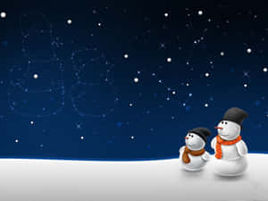 兩個戴著圍巾的雪人仰望星空中的雪人形狀星座。
