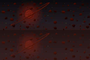 兩顆帶有紅色光環的行星被深空中的小行星環繞。 — 星雲 壁紙