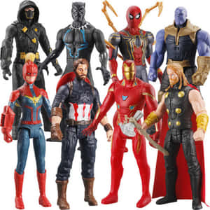 八個Marvel超級英雄動作人偶站成一組。 — 玩具總動員 壁紙