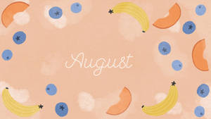 August被插圖香蕉和蜜桃片框在粉彩背景上。