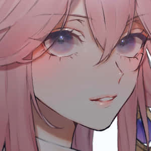 粉紅頭髮紫色眼睛的動漫少女溫柔微笑。 — 東京喰種角色 壁紙
