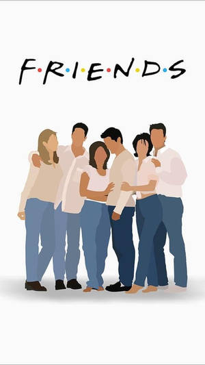 六位朋友在極簡插畫中聚在一起，上方有Friends標誌。 — 可愛卡通 壁紙