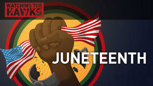 Juneteenth 慶祝插圖，展示舉起的拳頭打破鎖鏈和美國國旗。 — 美國國旗 壁紙