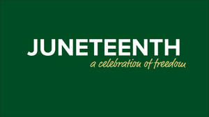 Juneteenth 自由慶祝 文字圖形 白色和金色 綠色背景 — 薄荷綠 壁紙