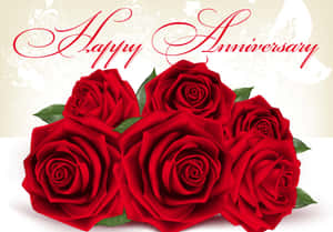 紅玫瑰與綠葉，下方有 'Happy Anniversary' 文字，用於慶祝。
