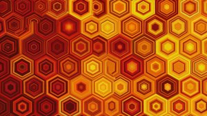 帶有紅色和黃色色調六邊形形狀的抽象幾何牆紙。 — 幾何 壁紙