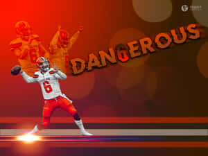 克里夫蘭布朗隊6號美式足球員擲出一個美式足球，並帶有「DANGEROUS」文字。