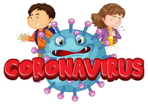 卡通兒童在微笑的病毒旁邊，帶有「CORONAVIRUS」文字。