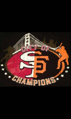 金門大橋圖案，附有棒球運動員和「City of Champions」文字。 — 藝術 壁紙