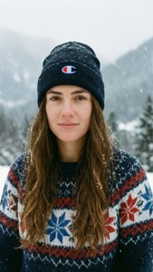 在雪山中戴著Champion冷帽和穿著Champion毛衣的人 — 冠軍 壁紙