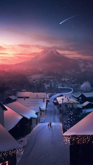 黃昏雪村，山脈與流星