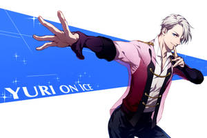 動畫《Yuri on Ice》中的滑冰選手尤里以動態姿勢搭配藍色閃光。 — Yuri!!! on Ice 壁紙