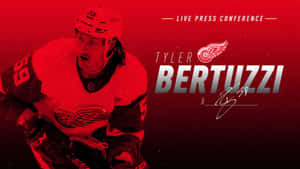 冰球運動員 Tyler Bertuzzi 身穿紅翼隊裝備出席新聞發佈會。 — 冰球 壁紙