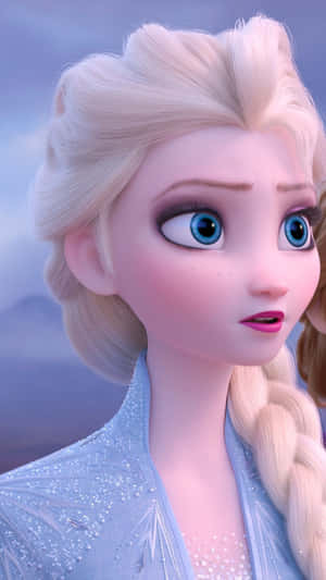 《冰雪奇緣》中的艾莎穿著冰裙，表情憂慮。