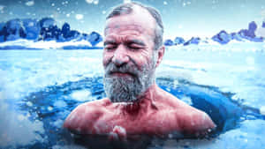 男人喺冬日雪山中浸泡溫泉。
