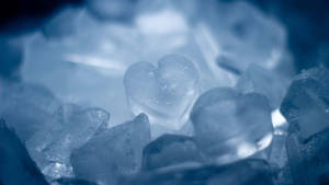 心形冰塊與其他冰塊，呈現清涼藍色調。