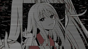 長髮動畫女孩透過數位故障效果微笑。 — 可愛動漫女仔 壁紙
