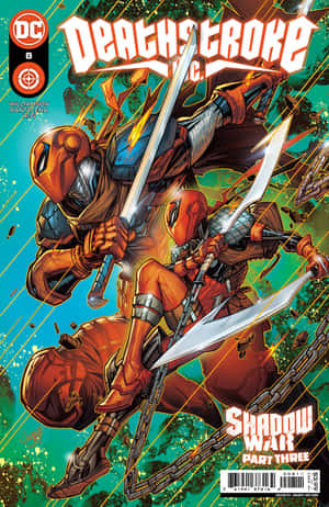 Deathstroke 和 Deadpool 在漫畫書封面上用劍和鏈條戰鬥。