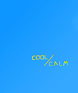 藍色背景，黃色文字顯示 cool calm，以斜線分割。