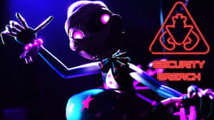 一個發光的紫色電子動畫，背後有安全漏洞標誌。