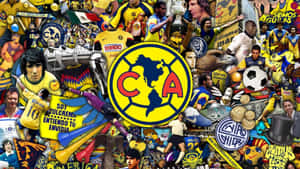 Club América足球俱樂部的球迷拼貼畫，包含球員、獎盃和球隊標誌。
