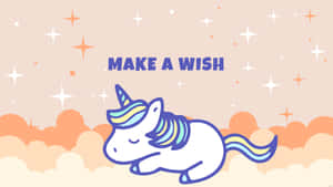 在雲朵上睡覺的獨角獸，帶有星星和文字 make a wish。 — 7680x4320 壁紙