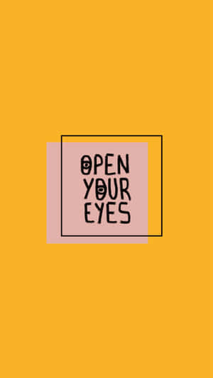 圖形設計，黃色背景上粉紅色和黑色正方形內有文字「Open Your Eyes」和眼睛圖標。