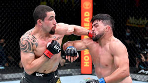 兩名MMA拳手在UFC比賽期間於八角籠內互相出拳。