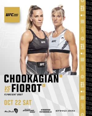 兩名身穿UFC服裝的女性MMA拳手為宣傳海報擺姿勢。 — 4:5 壁紙