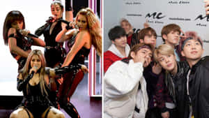 流行組合在舞台上表演，K-pop組合在音樂活動中擺姿勢。 — 笑緊 壁紙