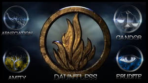 Dauntless派系徽章，周圍有派系符號，在黑暗環境中。 — 條紋 壁紙