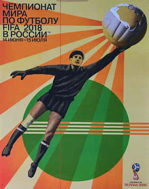 2018年俄羅斯FIFA世界盃的復古1960年代風格海報，描繪足球守門員接住地球球。 — 角落生物 壁紙