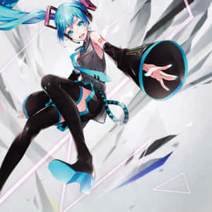 動漫歌手初音未來穿著未來風格裝備，帶有發光效果。 — 可愛動漫女仔 壁紙