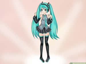 動漫女孩初音未來，藍綠色頭髮和耳機，穿著黑色服裝。 — 可愛動漫女仔 壁紙