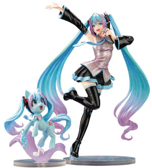 初音未來與小馬同伴唱歌的動漫人物模型。