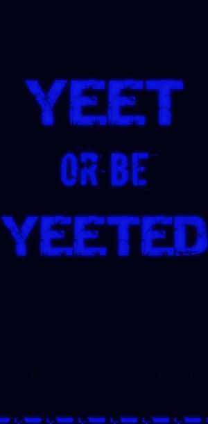 藍色故障文字在黑色背景上寫著「YEET OR BE YEETED」。