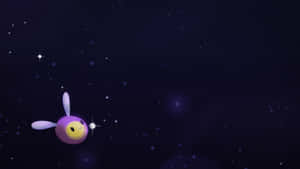 一隻微笑的紫色卡通蜜蜂在星空夜空中漂浮。