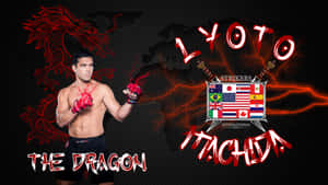 戰士 Lyoto Machida 與龍圖案及國際旗幟。
