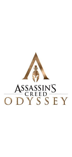Assassin's Creed Odyssey 遊戲標誌，帶有金色斯巴達頭盔和白色背景上的文字