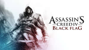 Assassin's Creed IV Black Flag 遊戲標題，帶有粒子效果中的戴兜帽刺客角色。