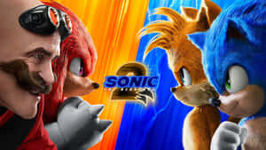 Sonic Tails 在色彩繽紛的動畫電影海報中對抗 Eggman 和 Knuckles。