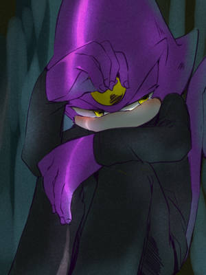 紫色動漫角色，帶有發光黃色眼睛，身穿黑色斗篷。