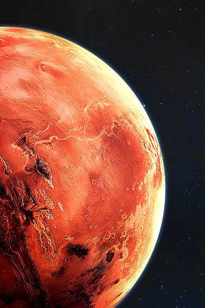 火星行星，紅色表面和極地冰蓋，背景為星空