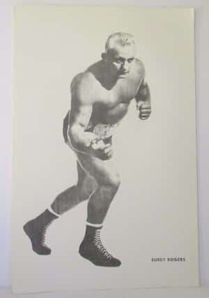 摔角手 Buddy Rogers 戰鬥姿勢的復古黑白肖像。