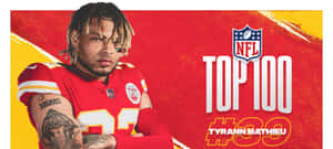 NFL 球員 Tyrann Mathieu 在 Top 100 中排名第 39，身穿紅色球衣，紋身清晰可見。