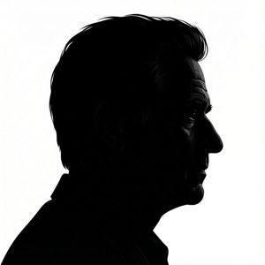 具有清晰面部特徵和頭髮的男人側面黑色剪影。