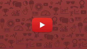 YouTube播放按鈕喺有社交媒體同成就圖示嘅圖案背景上。