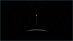 一個白色箭頭在行星曲線上方，對著星空向上指。